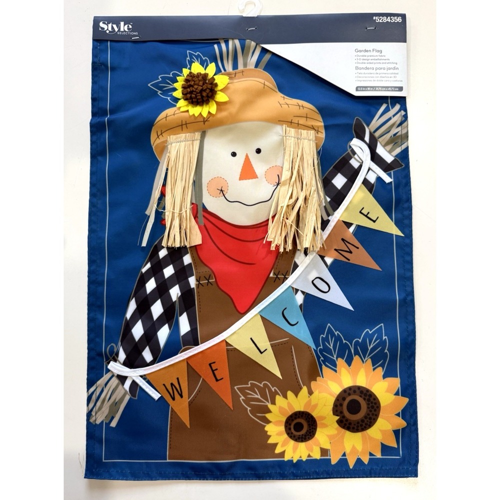 Style Selections Scarecrow Welcome Garden Flag 12.5x18 Double Sided 3D 5284356
